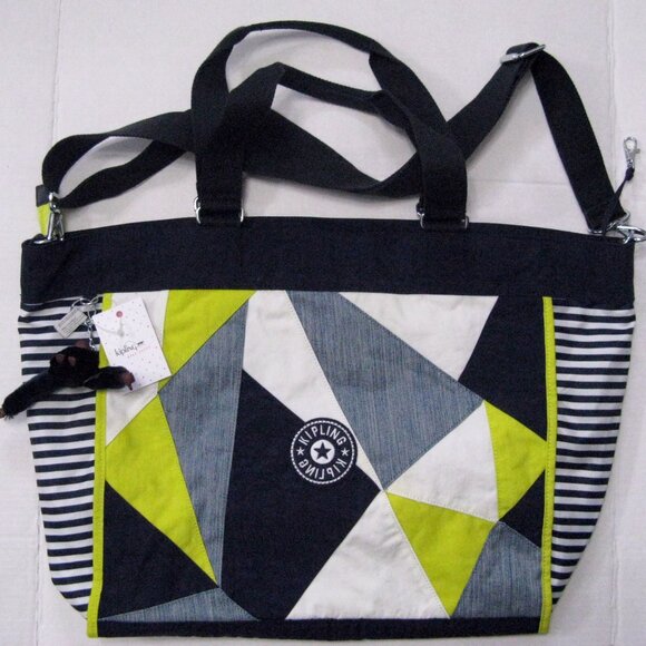 Kipling New Shopper XL True Blue Multi Large Tote Bag Crossbody Patchwork NWT - Picture 6 of 11